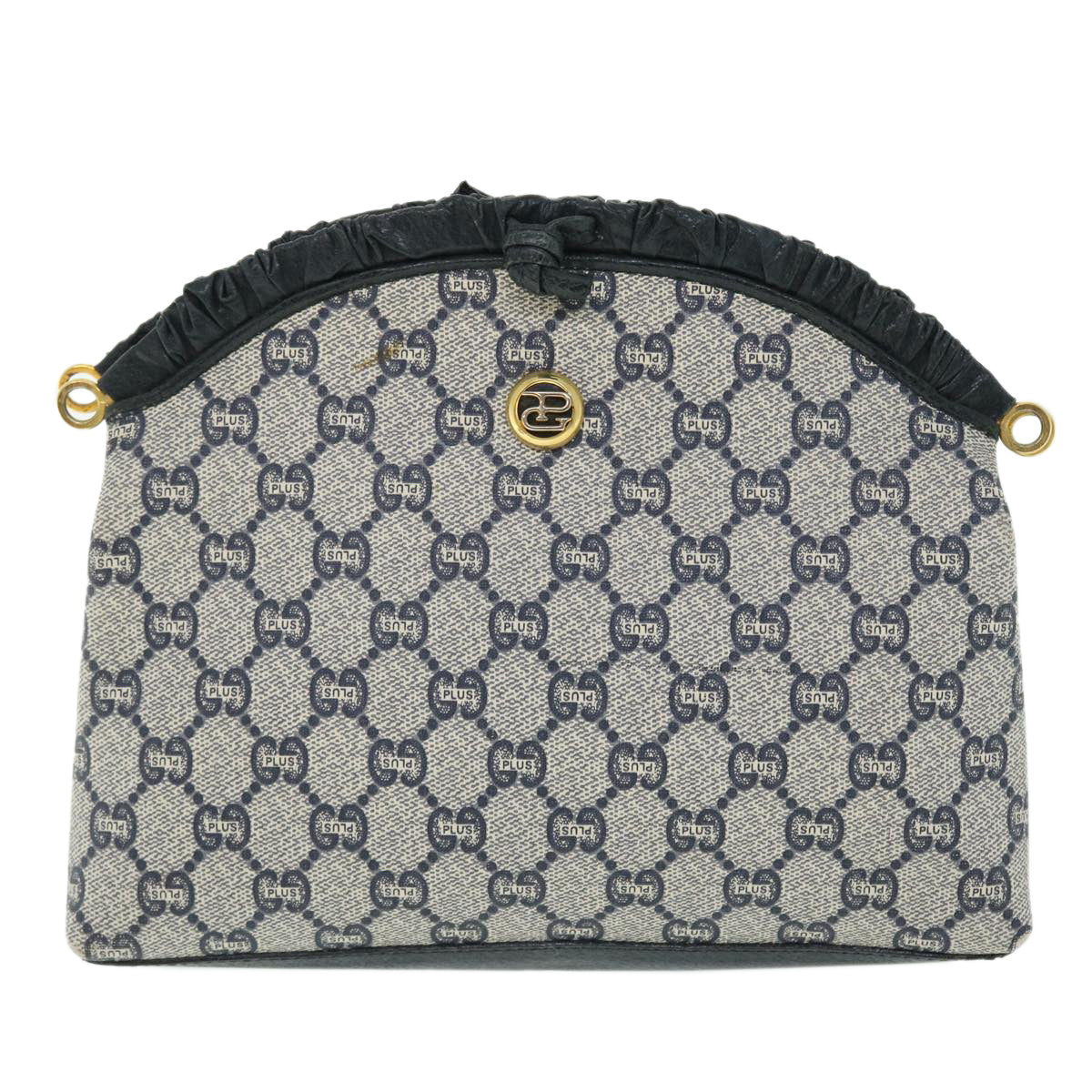 GUCCI GG PLUS Canvas Shoulder Bag PVC Leather Navy 51653