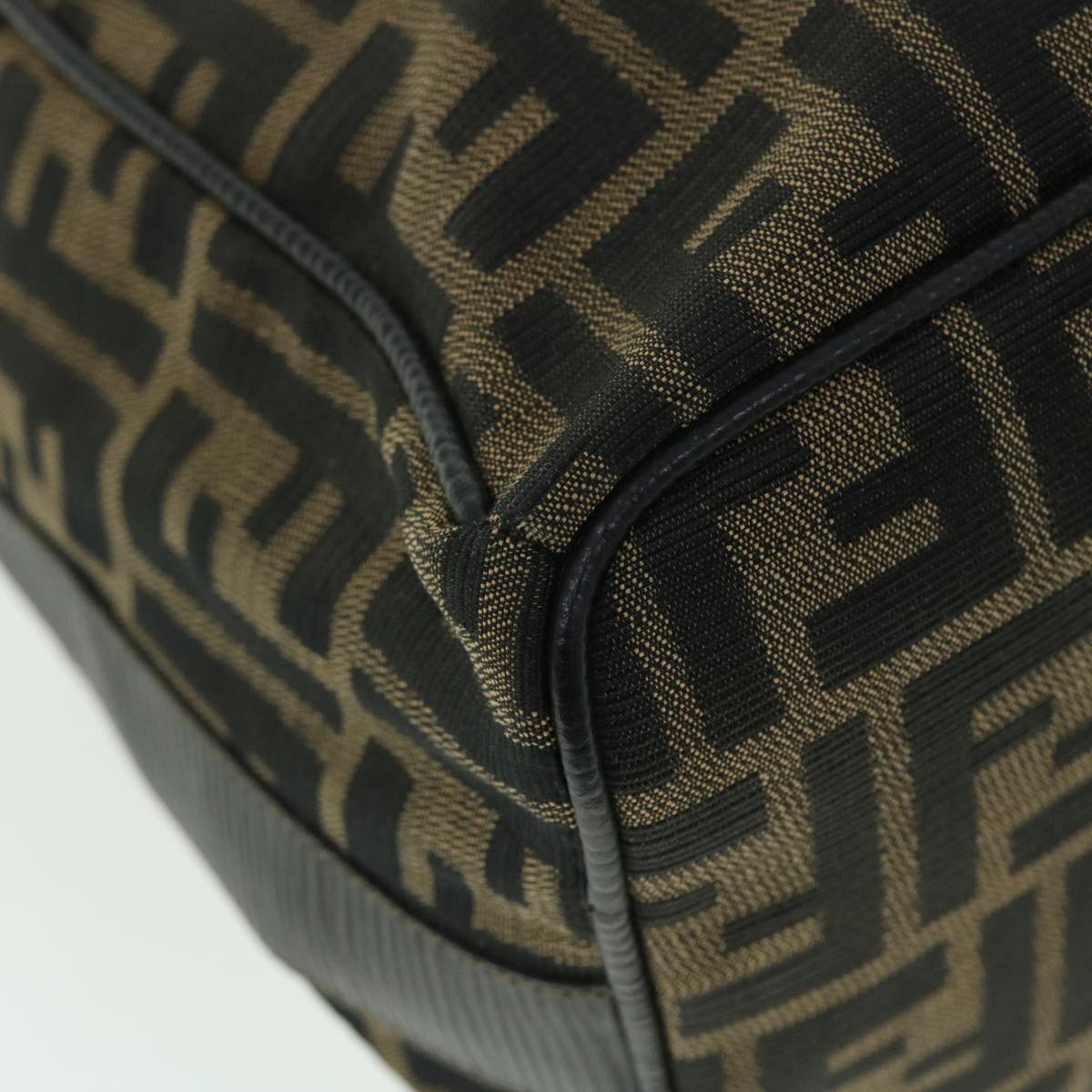 FENDI Zucca Canvas Vanity Hand Bag Nylon Leather Brown Black 51654