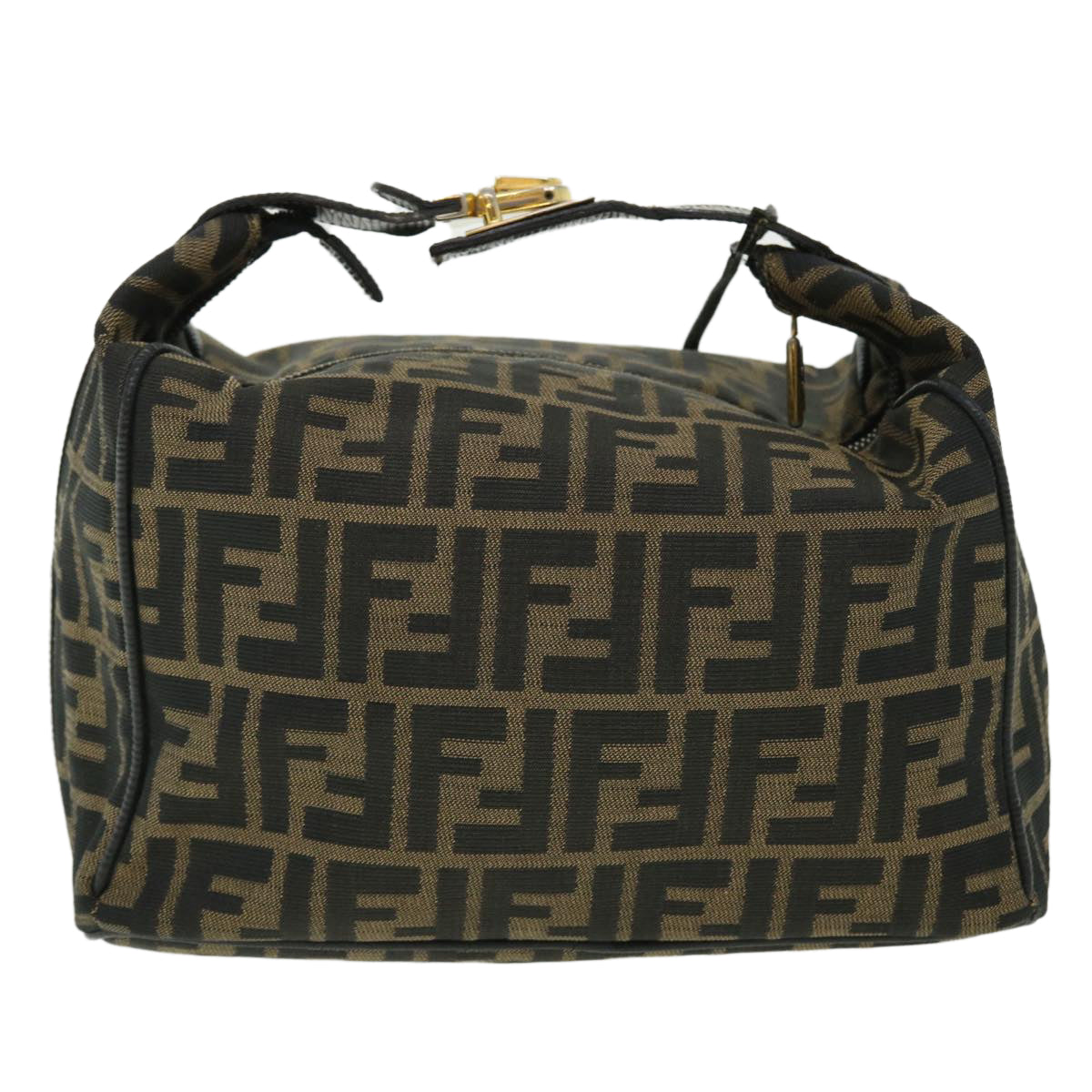 FENDI Zucca Canvas Vanity Hand Bag Nylon Leather Brown Black 51654