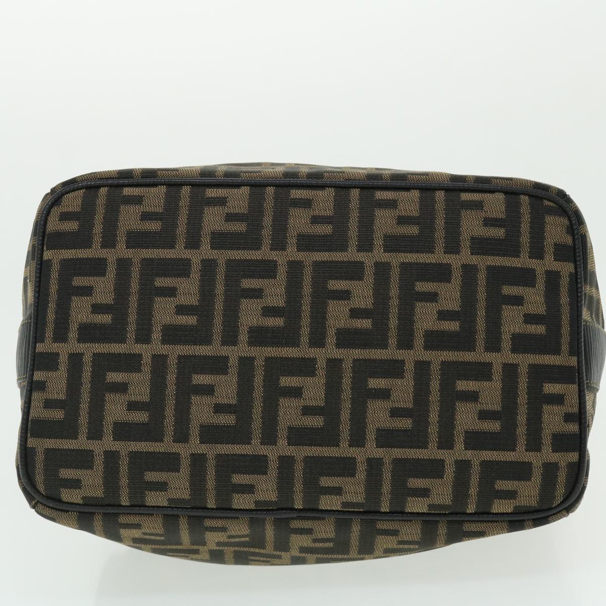 FENDI Zucca Canvas Vanity Hand Bag Nylon Leather Brown Black 51654