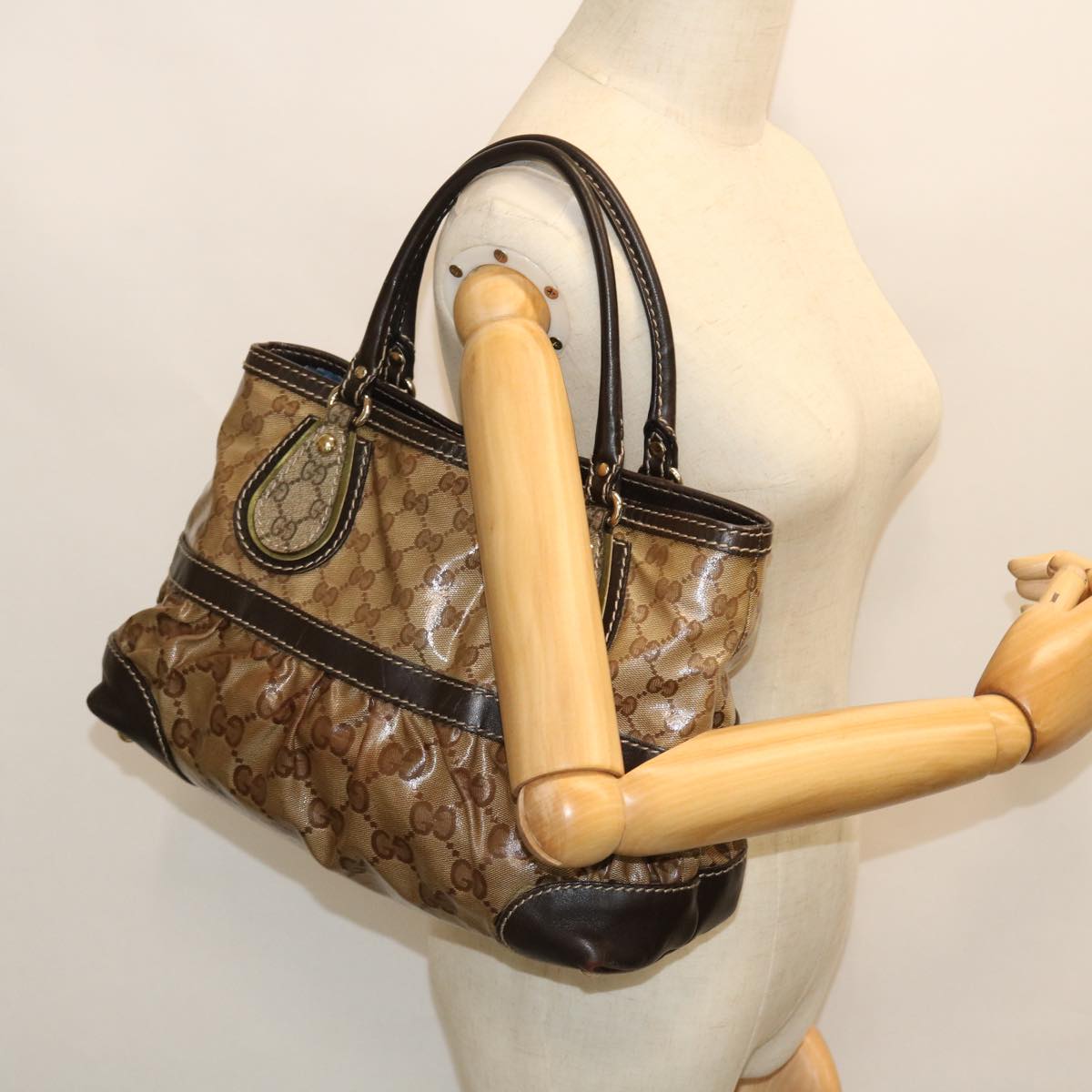 GUCCI GG Crystal Canvas Shoulder Bag Coated Canvas Beige 51842