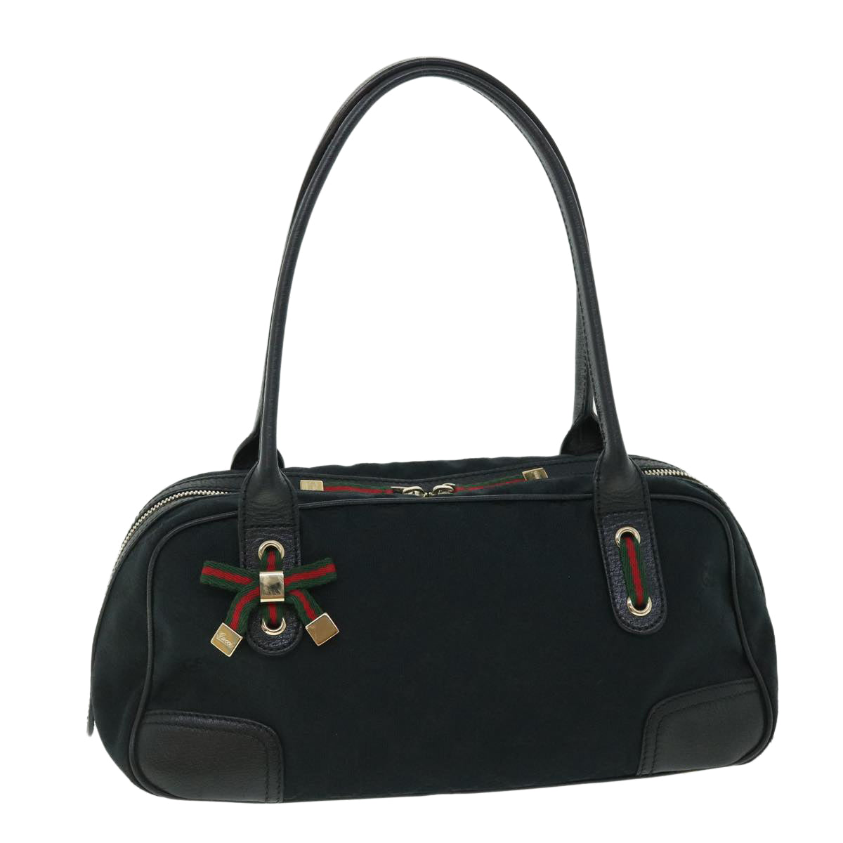 GUCCI GG Canvas Web Sherry Line Hand Bag Black Red Green 51850