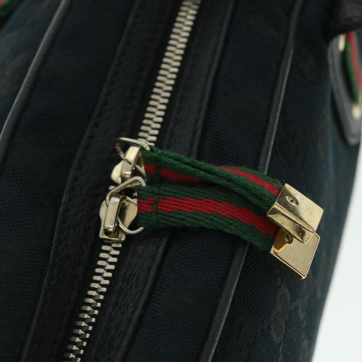 GUCCI GG Canvas Web Sherry Line Hand Bag Black Red Green 51850
