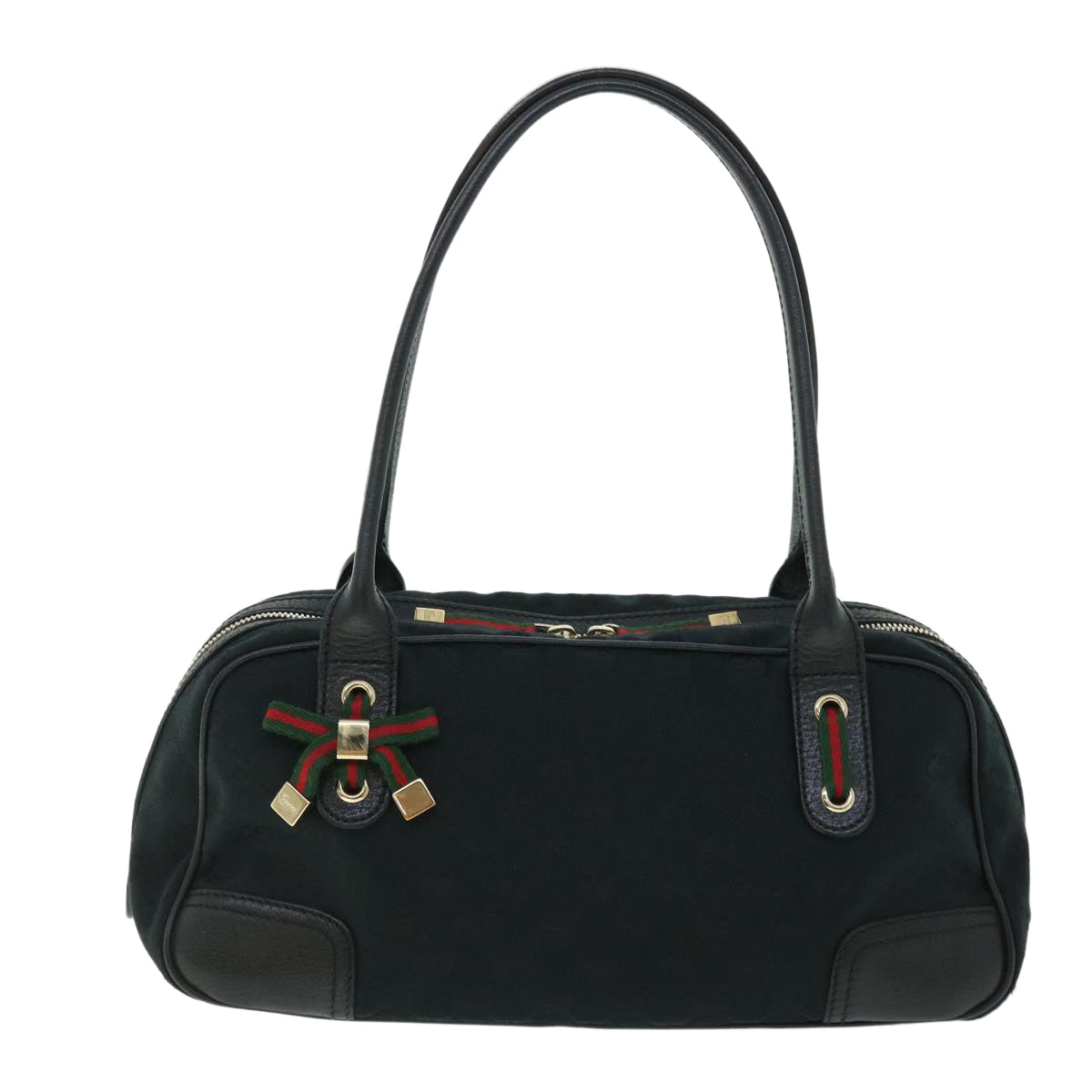 GUCCI GG Canvas Web Sherry Line Hand Bag Black Red Green 51850