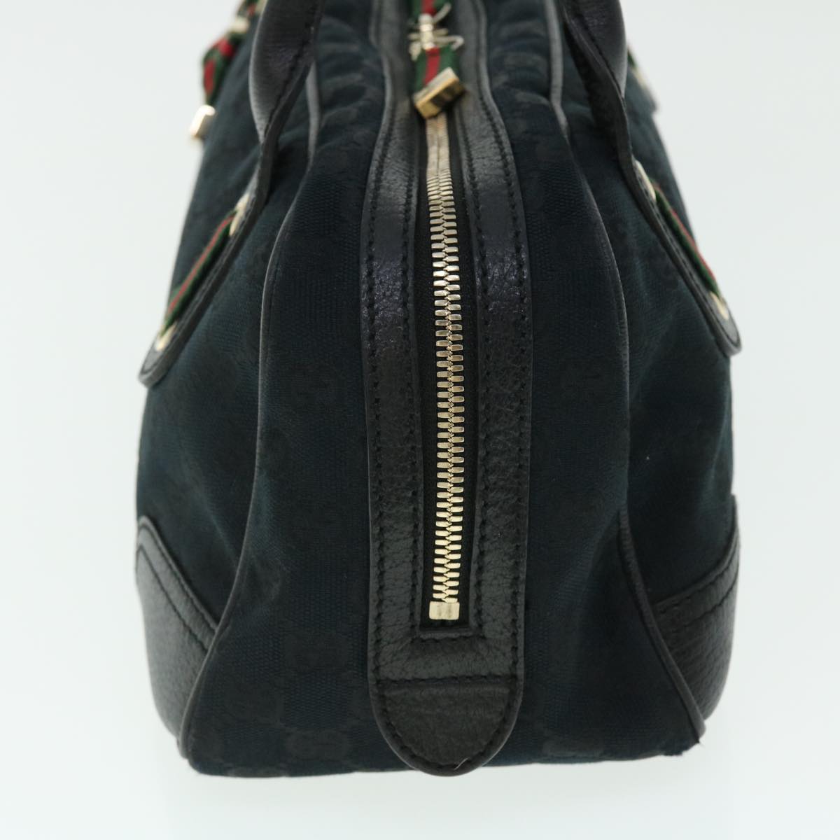 GUCCI GG Canvas Web Sherry Line Hand Bag Black Red Green 51850