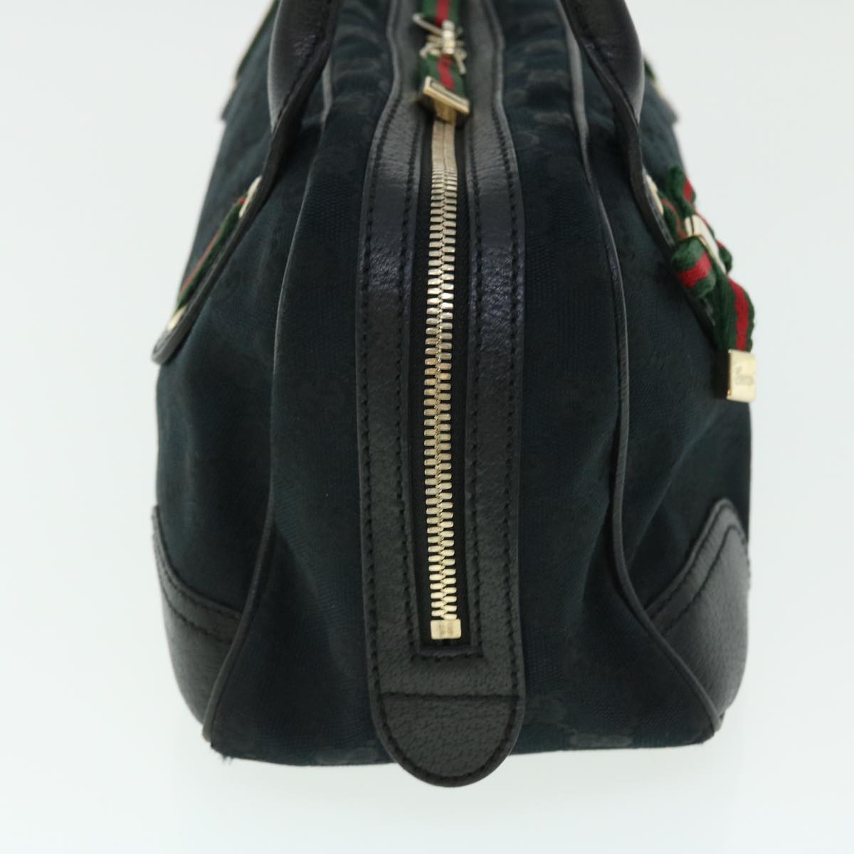 GUCCI GG Canvas Web Sherry Line Hand Bag Black Red Green 51850