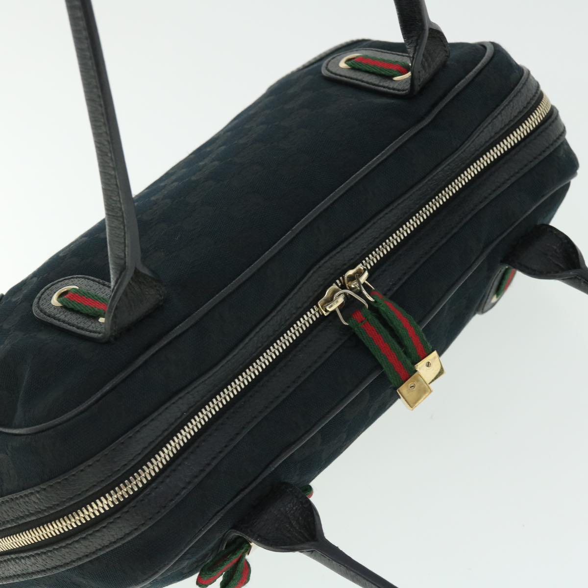 GUCCI GG Canvas Web Sherry Line Hand Bag Black Red Green 51850