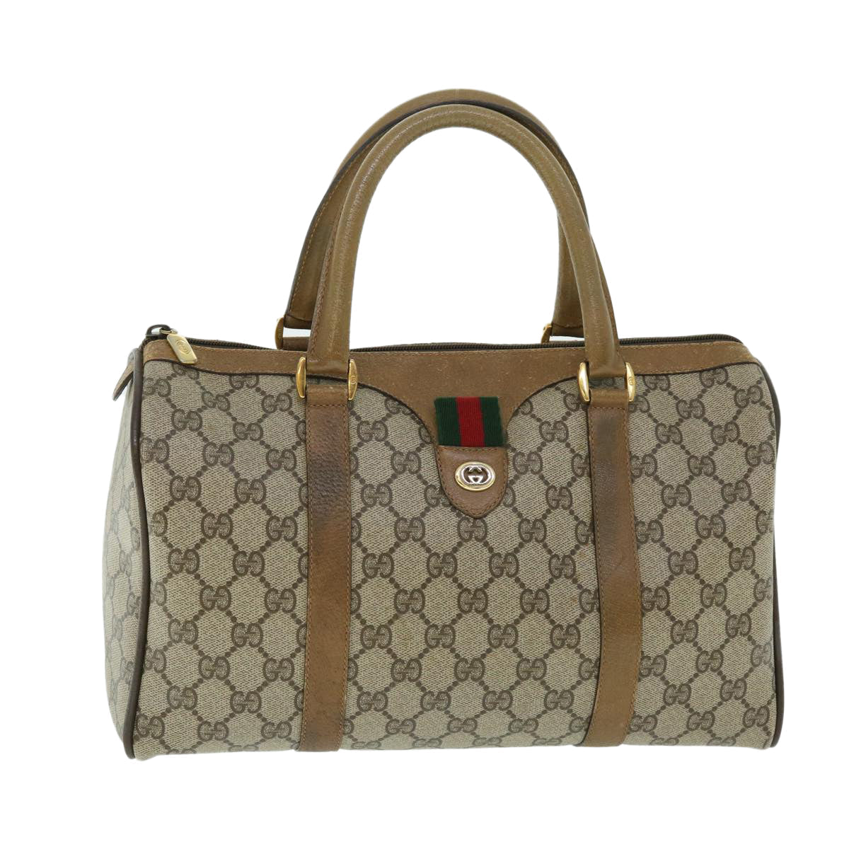GUCCI GG Canvas Web Sherry Line Hand Bag PVC Leather Beige Red Green 51854