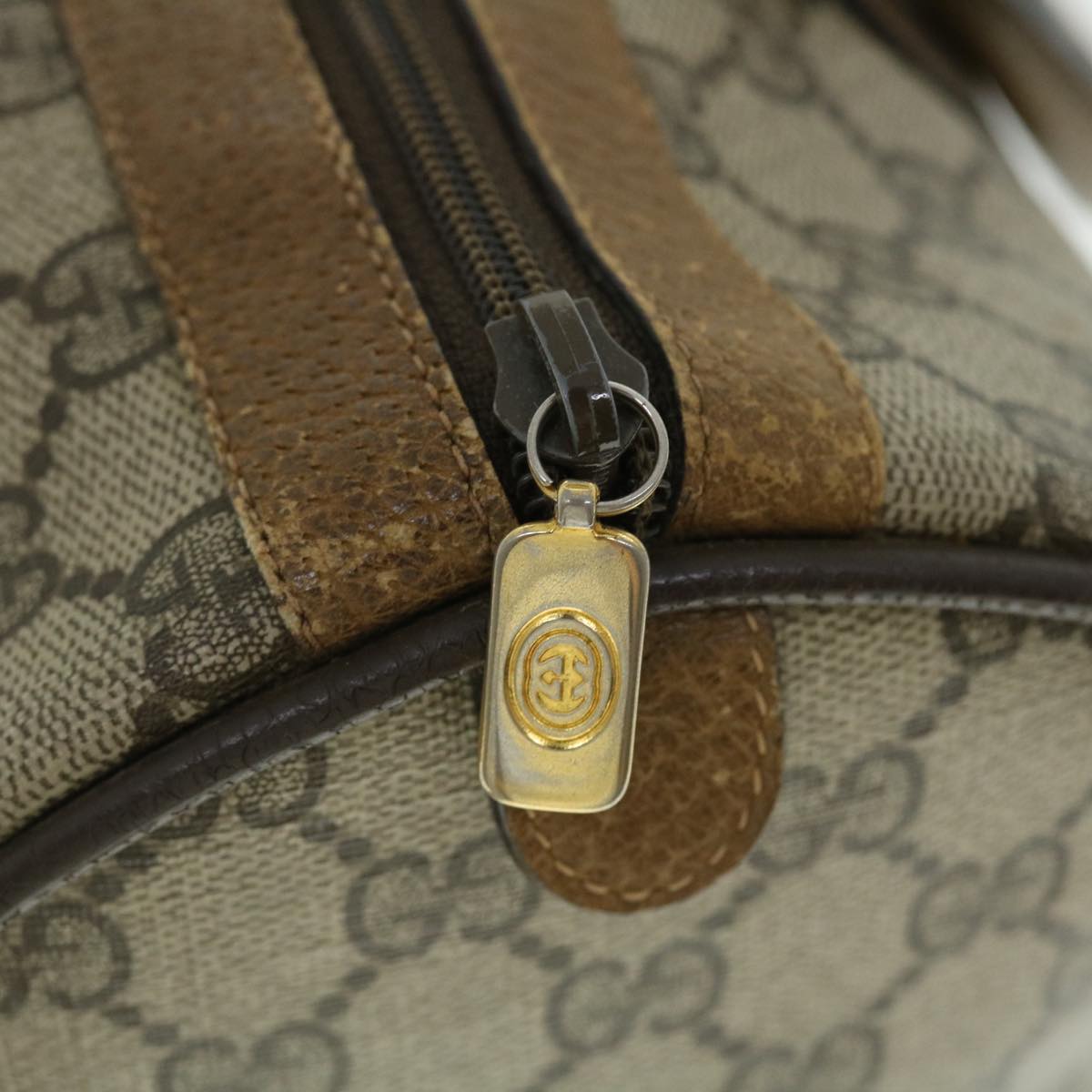 GUCCI GG Canvas Web Sherry Line Hand Bag PVC Leather Beige Red Green 51854