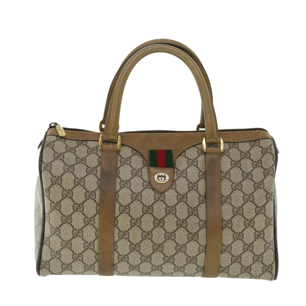 GUCCI GG Canvas Web Sherry Line Hand Bag PVC Leather Beige Red Green 51854