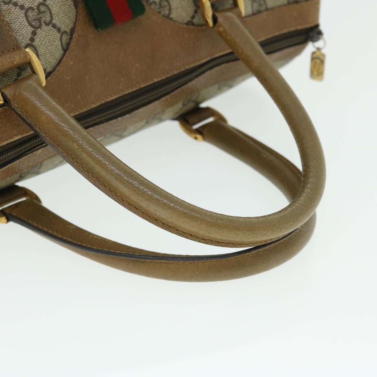 GUCCI GG Canvas Web Sherry Line Hand Bag PVC Leather Beige Red Green 51854