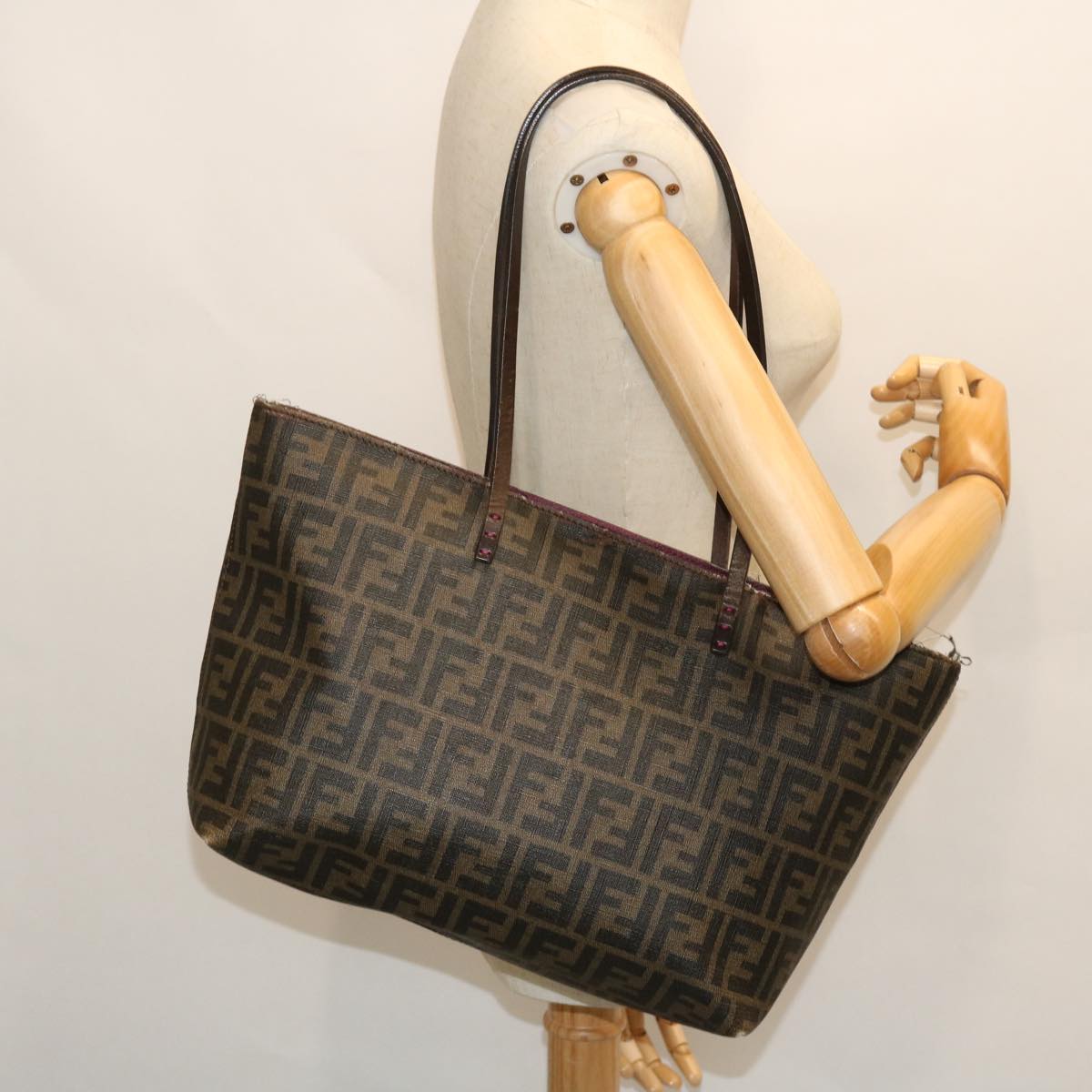 FENDI Zucca Canvas Tote Bag PVC Leather Brown Black purple 51890