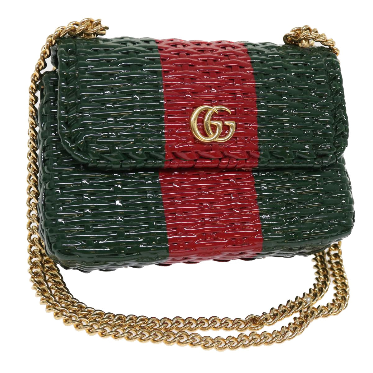 GUCCI Wicker Chain Web Sherry Line Bag Wood Red Green 524829 51974A