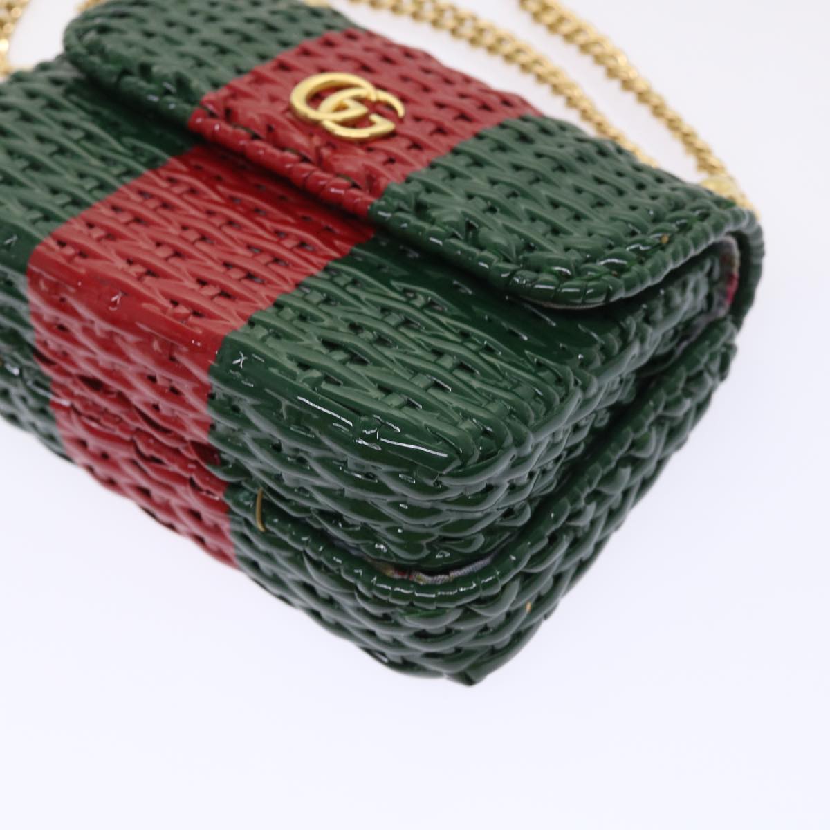 GUCCI Wicker Chain Web Sherry Line Bag Wood Red Green 524829 51974A