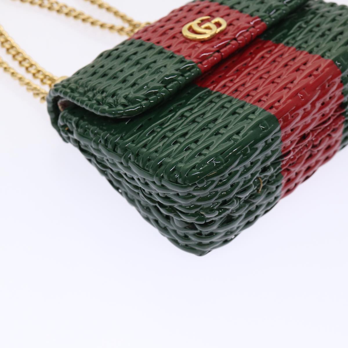 GUCCI Wicker Chain Web Sherry Line Bag Wood Red Green 524829 51974A