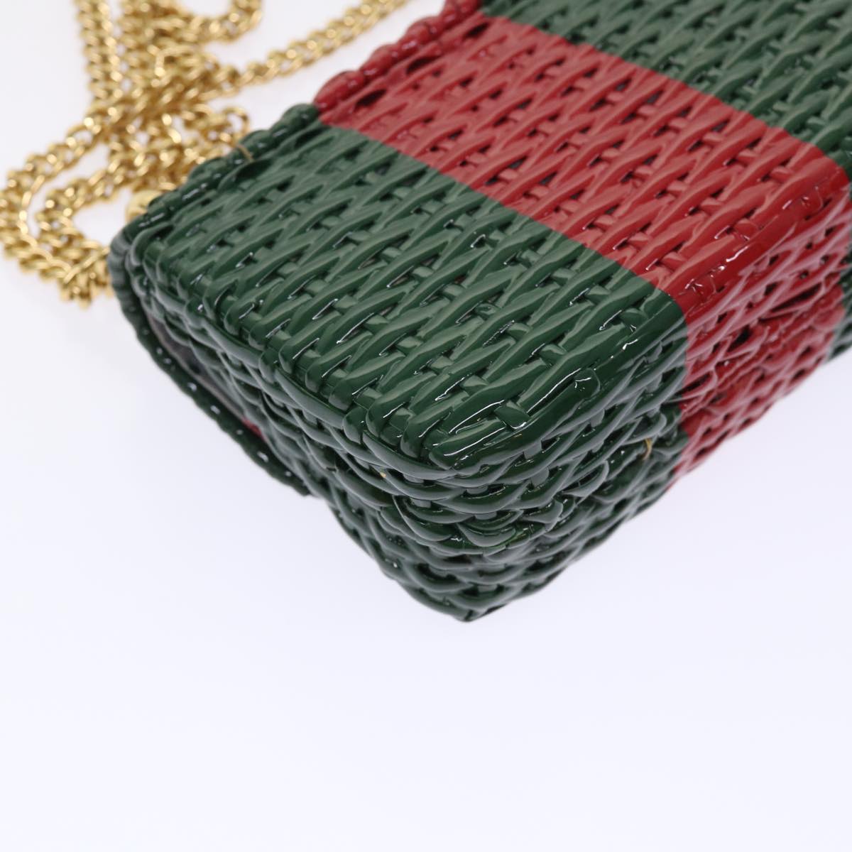 GUCCI Wicker Chain Web Sherry Line Bag Wood Red Green 524829 51974A
