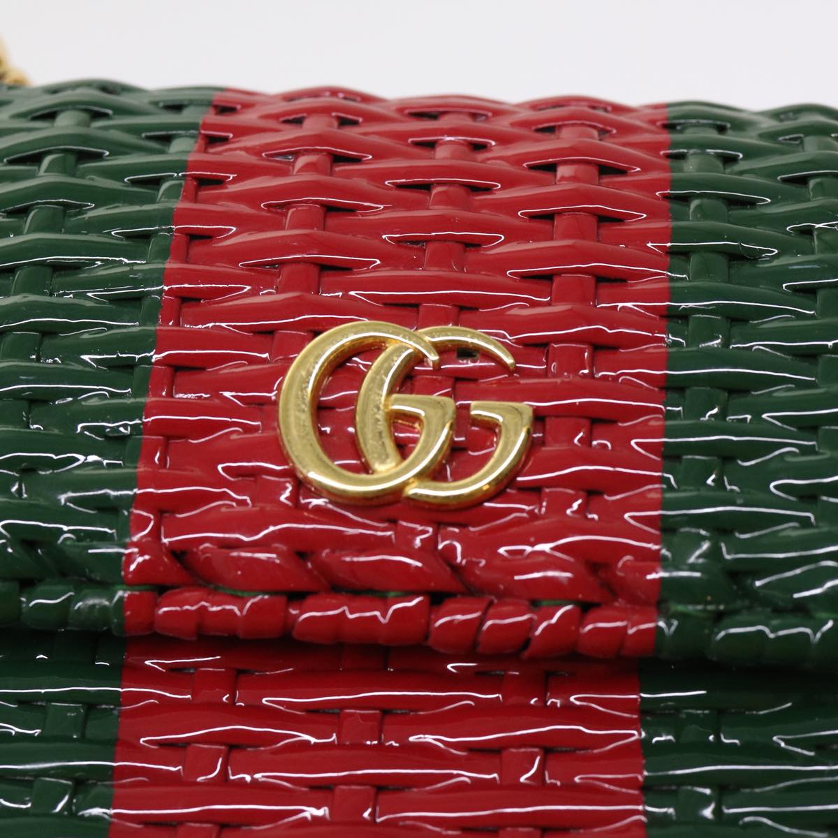 GUCCI Wicker Chain Web Sherry Line Bag Wood Red Green 524829 51974A