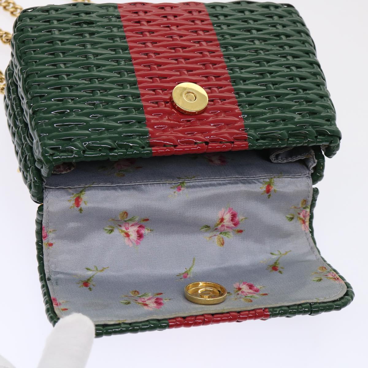 GUCCI Wicker Chain Web Sherry Line Bag Wood Red Green 524829 51974A