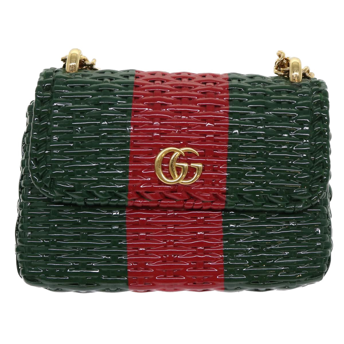 GUCCI Wicker Chain Web Sherry Line Bag Wood Red Green 524829 51974A