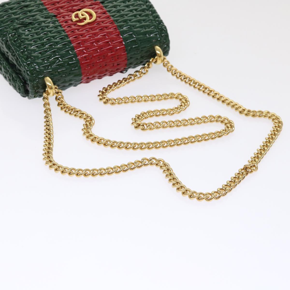 GUCCI Wicker Chain Web Sherry Line Bag Wood Red Green 524829 51974A