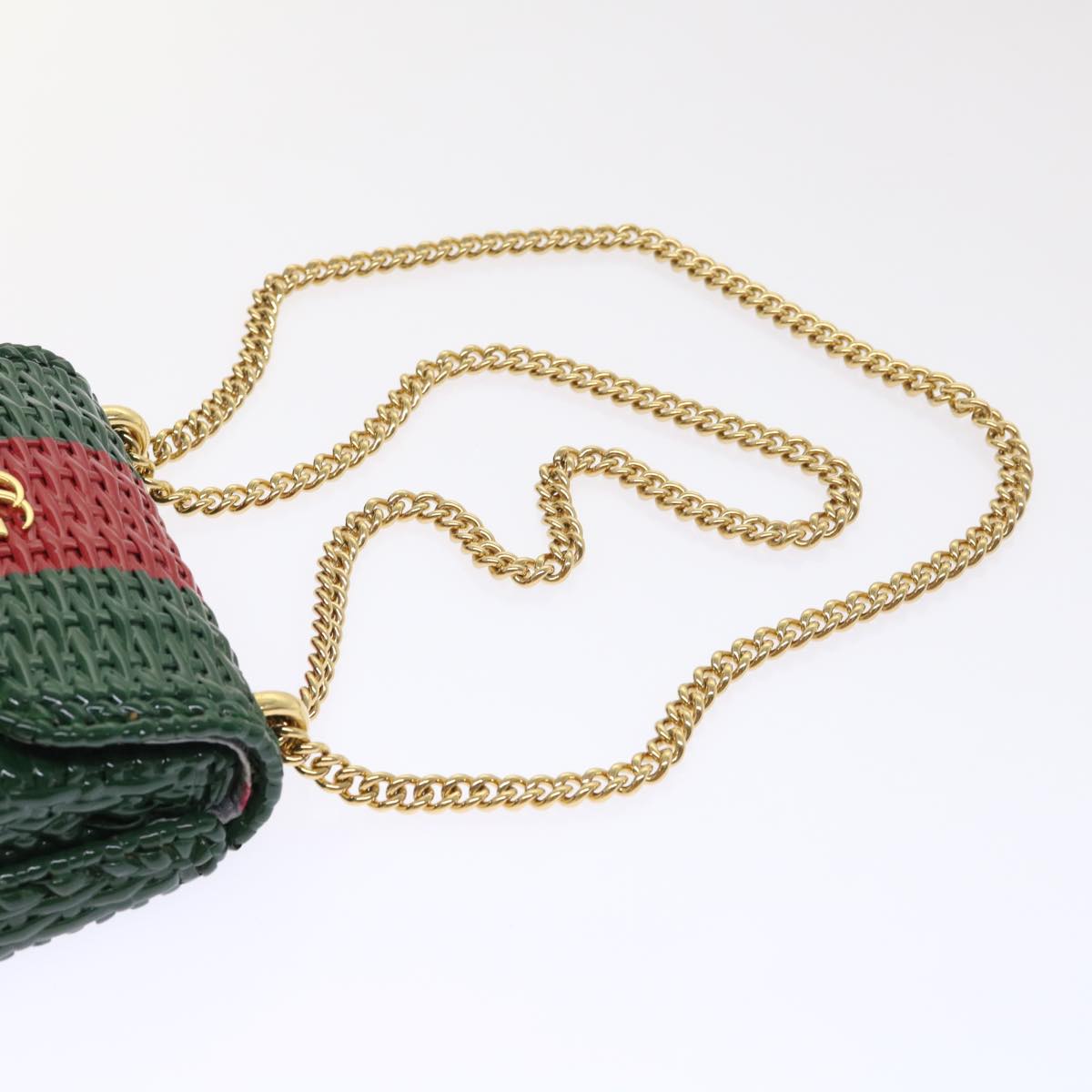 GUCCI Wicker Chain Web Sherry Line Bag Wood Red Green 524829 51974A