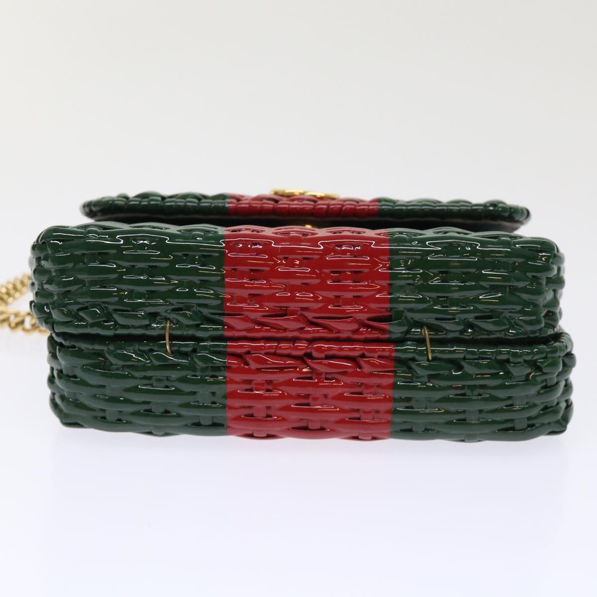 GUCCI Wicker Chain Web Sherry Line Bag Wood Red Green 524829 51974A