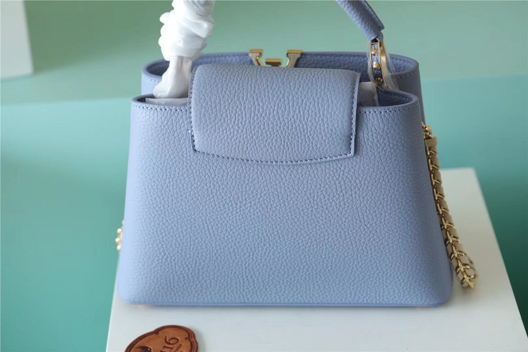 LV Capucines GLAMI Taurillon Light Blue/ Beige For Women, WomenÃ¢â‚¬â„¢s Bags, Shoulder And Crossbody Bags 10.6in/27cm LV