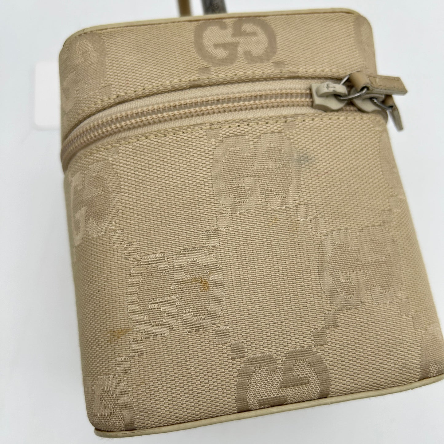 Gucci Beige GG Canvas Leather Vanity Bag