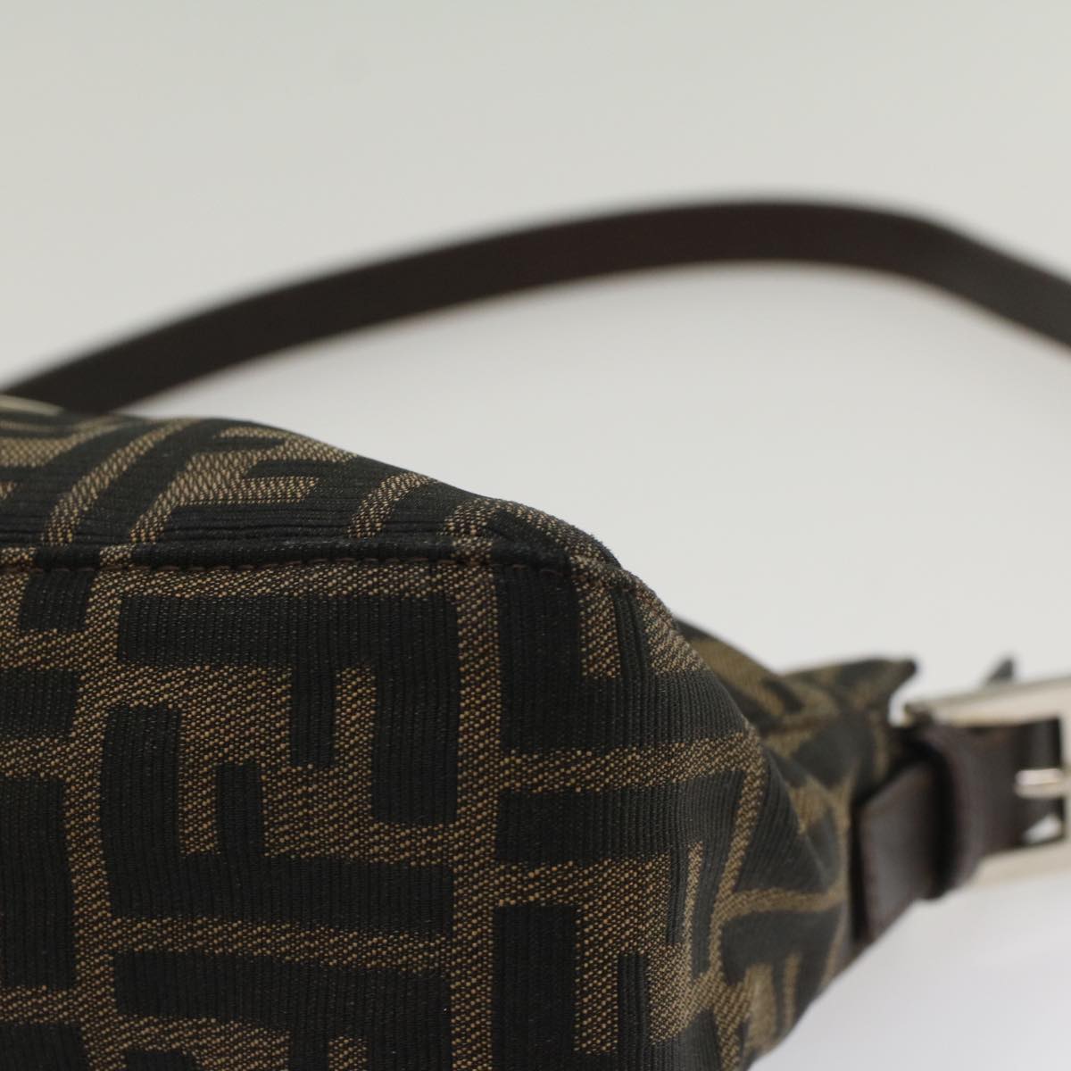 FENDI Zucca Canvas Mamma Baguette Shoulder Bag Black Brown 52008