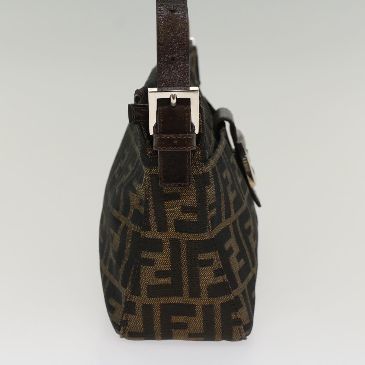 FENDI Zucca Canvas Mamma Baguette Shoulder Bag Black Brown 52008