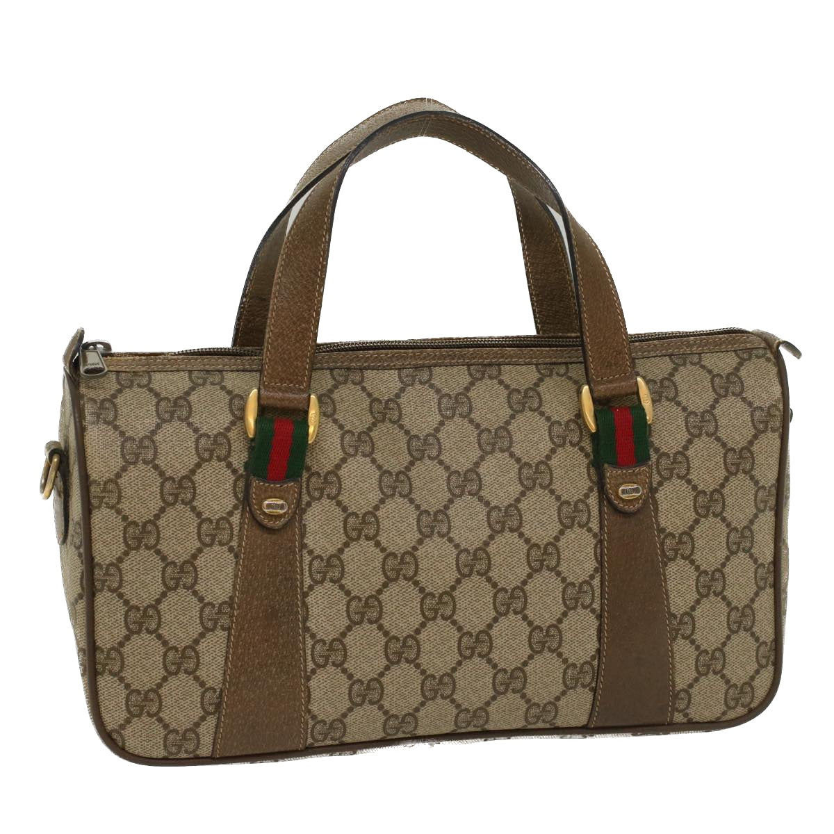 GUCCI GG Canvas Web Sherry Line Boston Bag Beige Red 39•02•040 52018