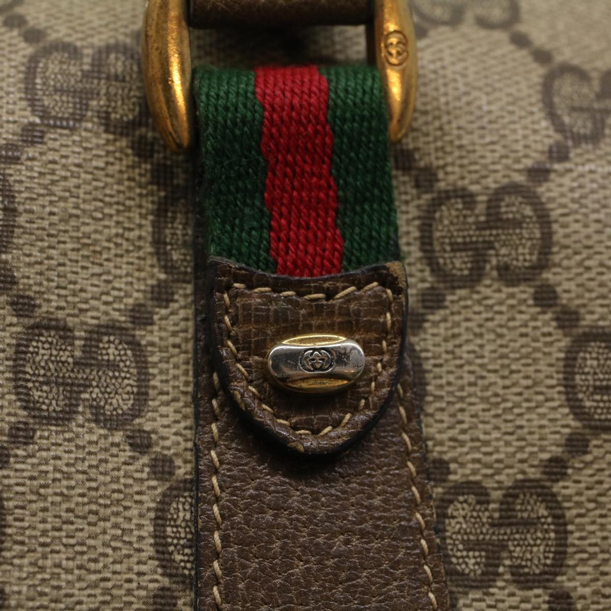 GUCCI GG Canvas Web Sherry Line Boston Bag Beige Red 39•02•040 52018