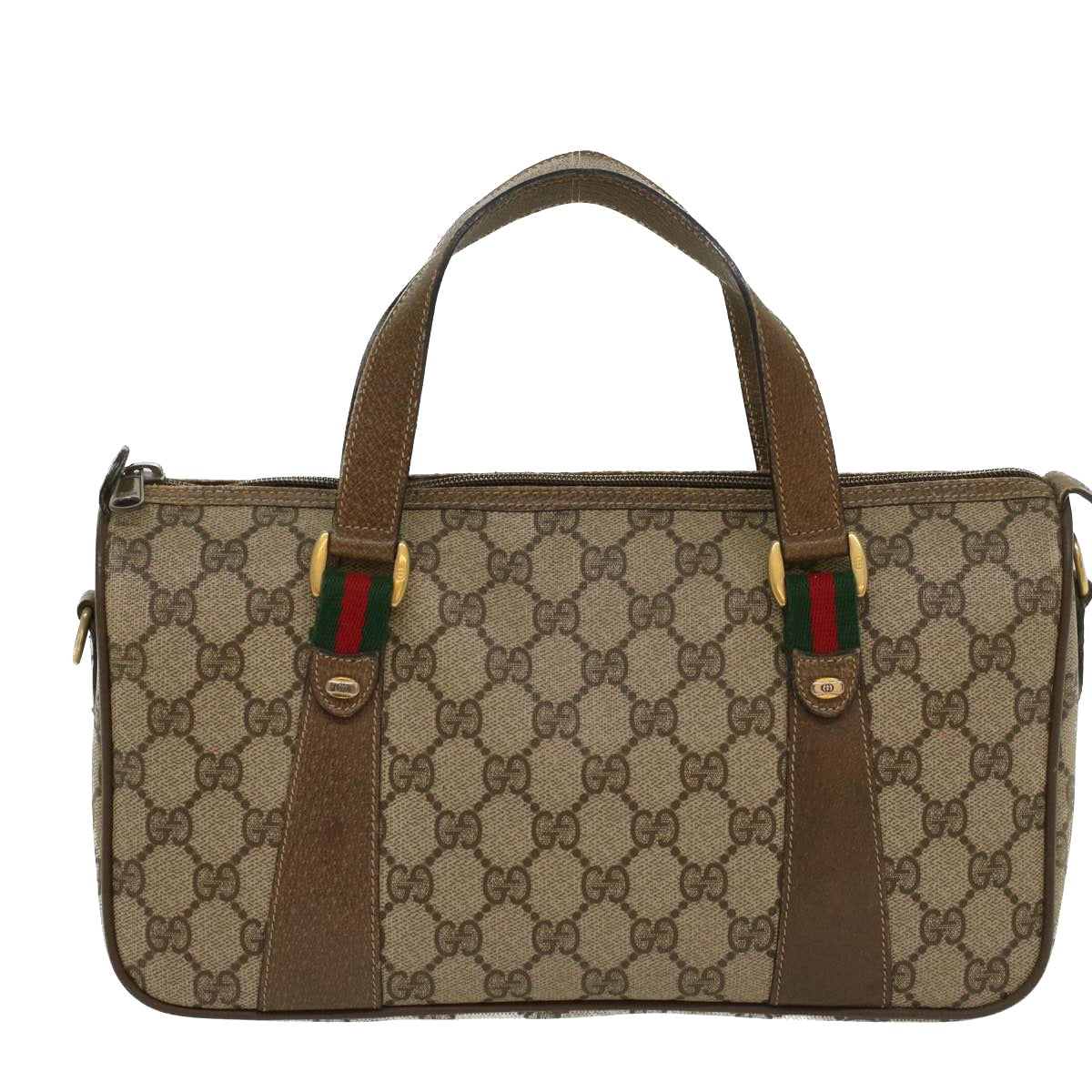 GUCCI GG Canvas Web Sherry Line Boston Bag Beige Red 39•02•040 52018