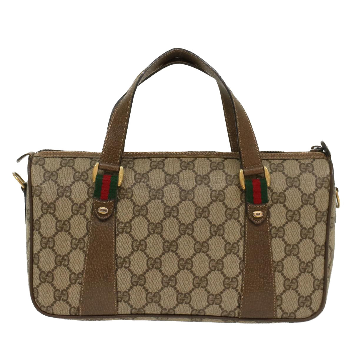 GUCCI GG Canvas Web Sherry Line Boston Bag Beige Red 39•02•040 52018