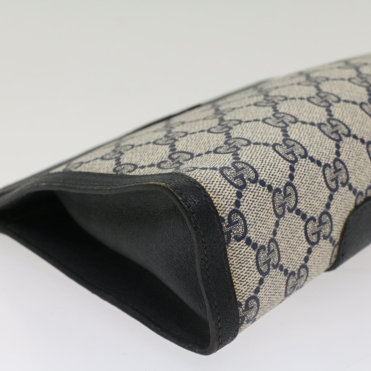 GUCCI GG Canvas Sherry Line Clutch Bag Gray Red Navy 89 01 032 52036