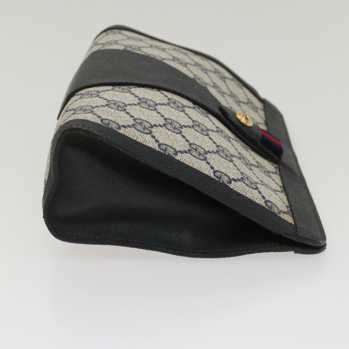 GUCCI GG Canvas Sherry Line Clutch Bag Gray Red Navy 89 01 032 52036