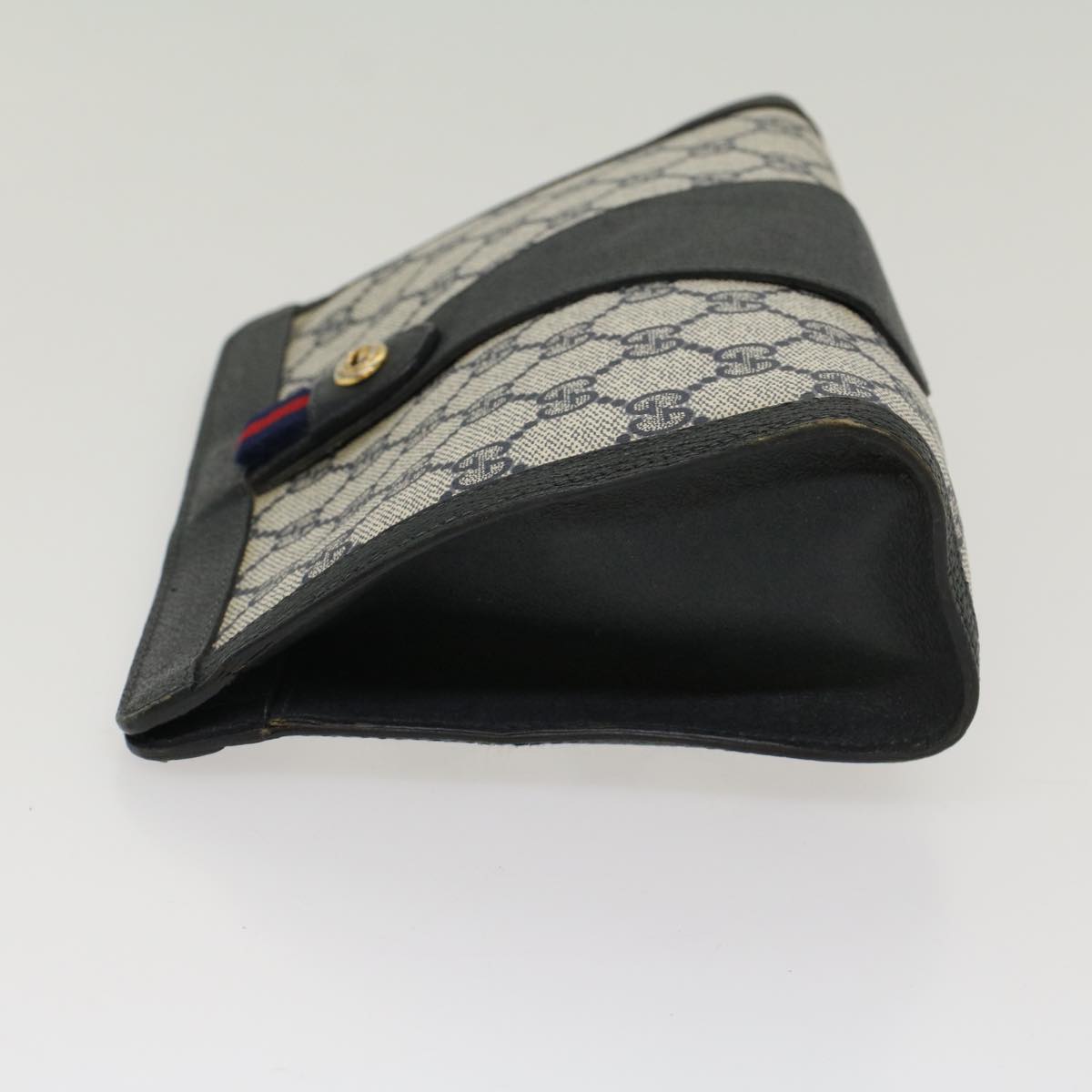 GUCCI GG Canvas Sherry Line Clutch Bag Gray Red Navy 89 01 032 52036