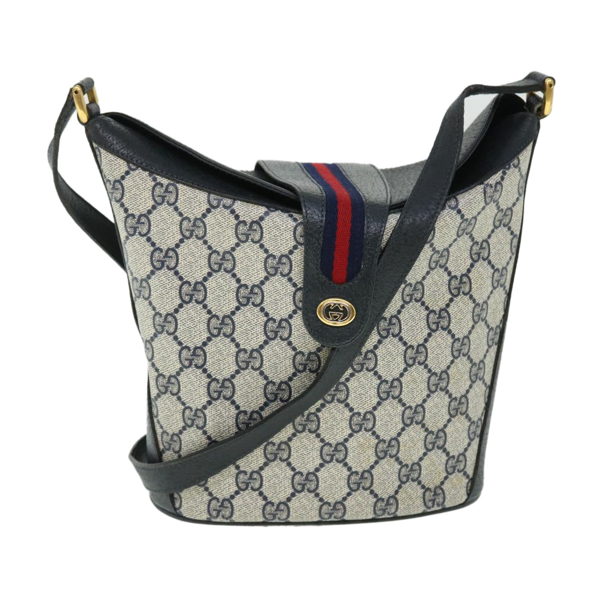 GUCCI GG Canvas Sherry Line Shoulder Bag PVC Leather Gray Red Navy 52037