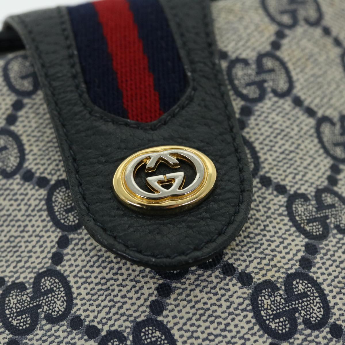 GUCCI GG Canvas Sherry Line Shoulder Bag PVC Leather Gray Red Navy 52037