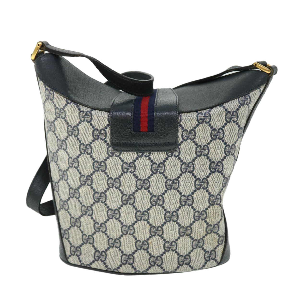 GUCCI GG Canvas Sherry Line Shoulder Bag PVC Leather Gray Red Navy 52037