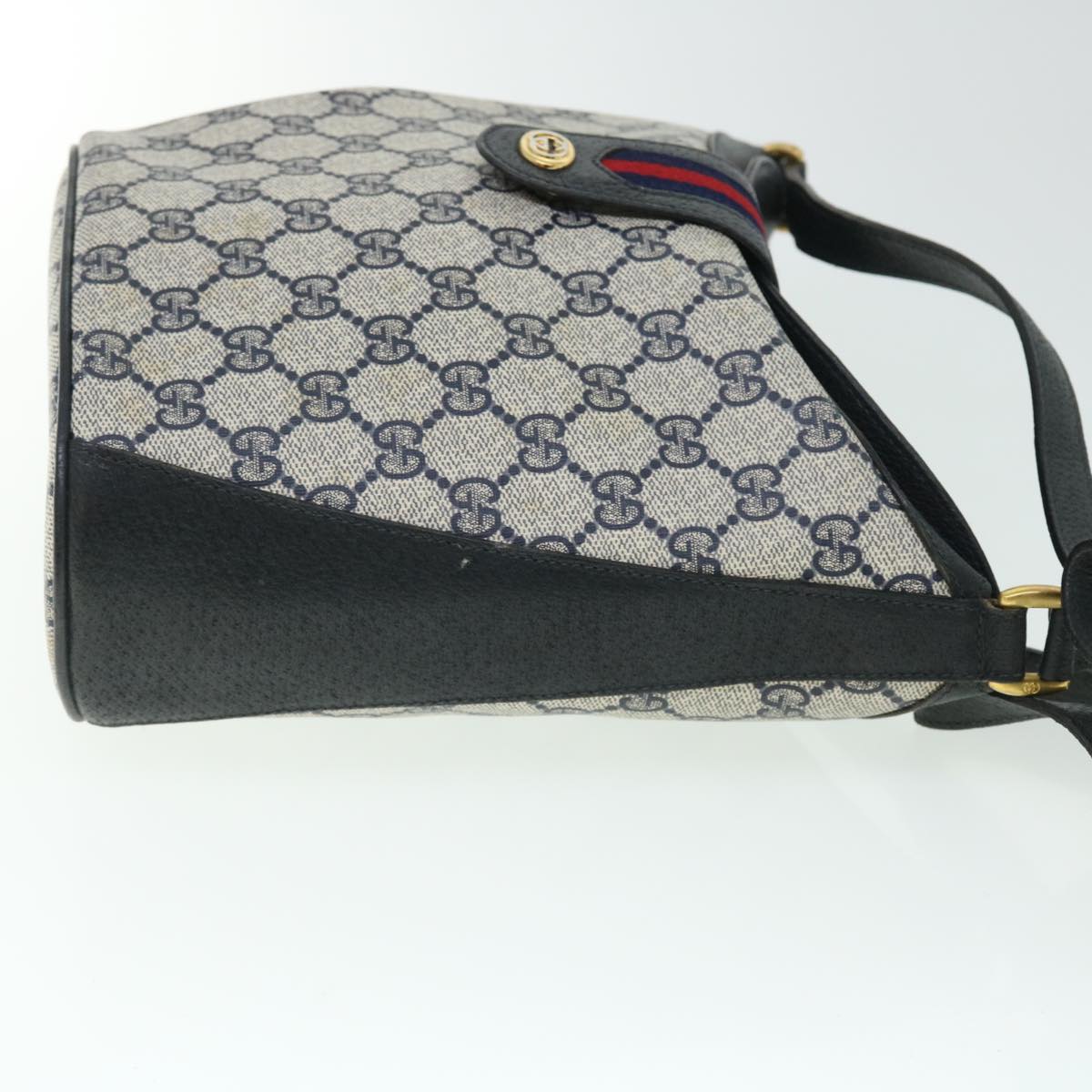 GUCCI GG Canvas Sherry Line Shoulder Bag PVC Leather Gray Red Navy 52037