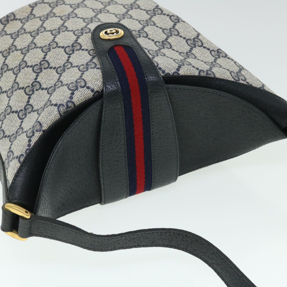 GUCCI GG Canvas Sherry Line Shoulder Bag PVC Leather Gray Red Navy 52037