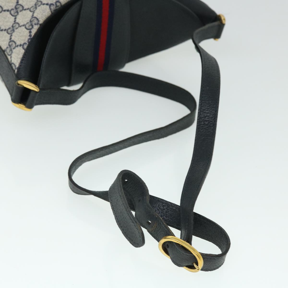 GUCCI GG Canvas Sherry Line Shoulder Bag PVC Leather Gray Red Navy 52037
