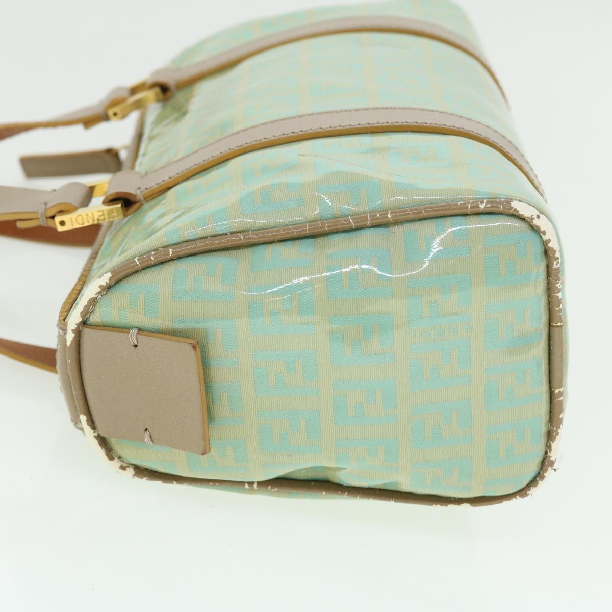 FENDI Zucchino Canvas Hand Bag Enamel Light Blue 52118