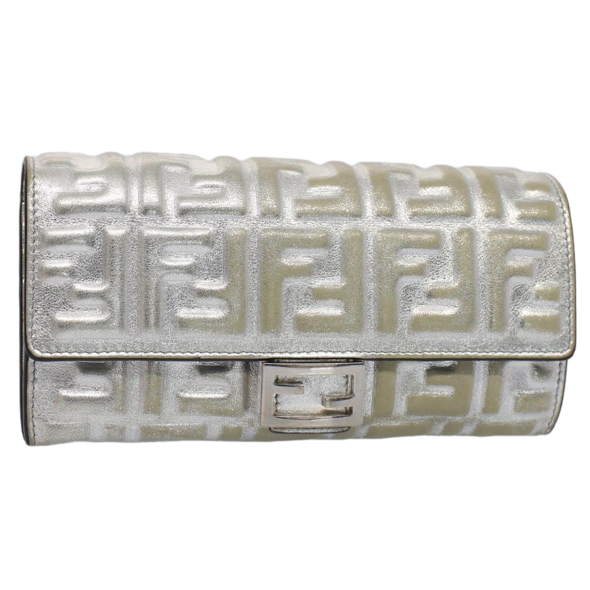 FENDI Zucca Canvas Mamma Baguette Long Wallet Silver 52170