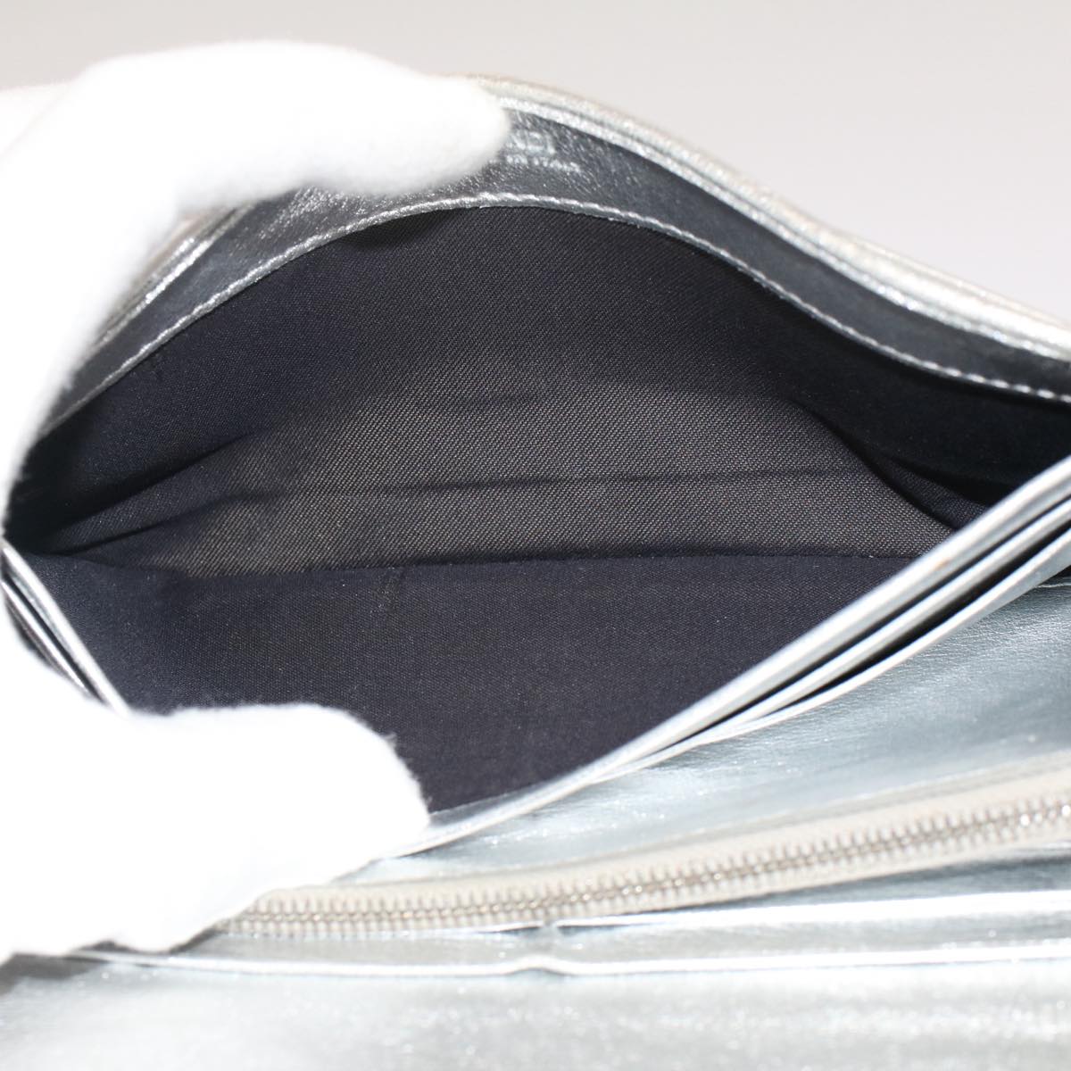 FENDI Zucca Canvas Mamma Baguette Long Wallet Silver 52170