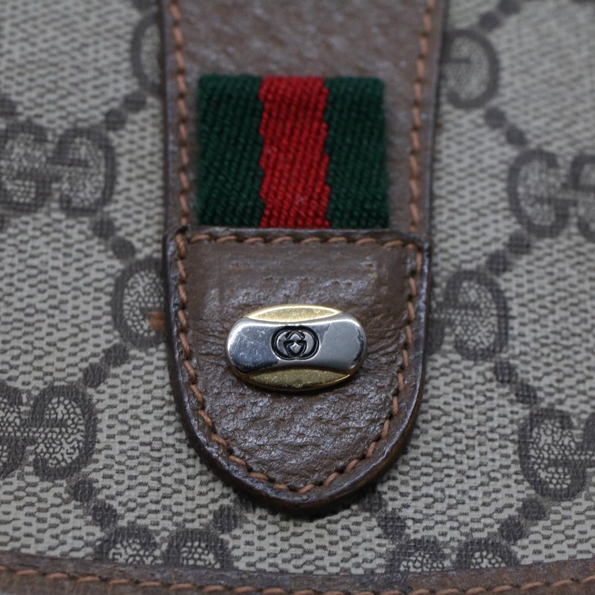 GUCCI GG Canvas Web Sherry Line Clutch Bag PVC Leather Beige Red 52248