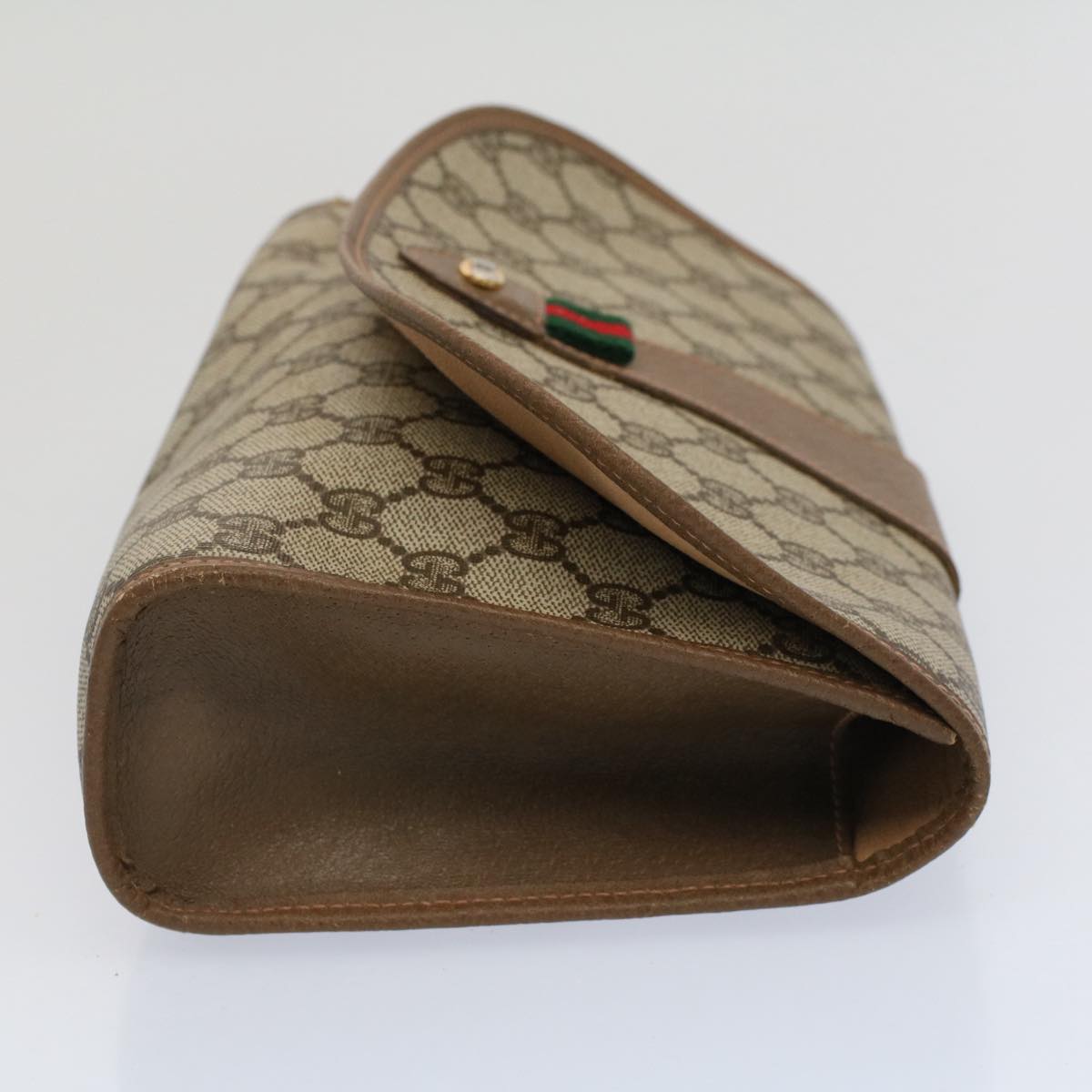 GUCCI GG Canvas Web Sherry Line Clutch Bag PVC Leather Beige Red 52248