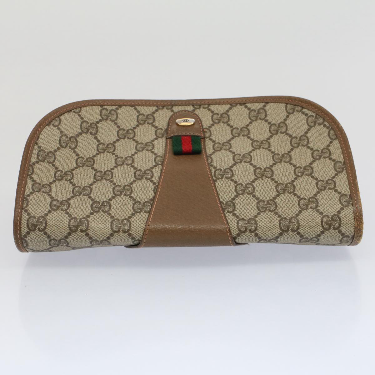 GUCCI GG Canvas Web Sherry Line Clutch Bag PVC Leather Beige Red 52248