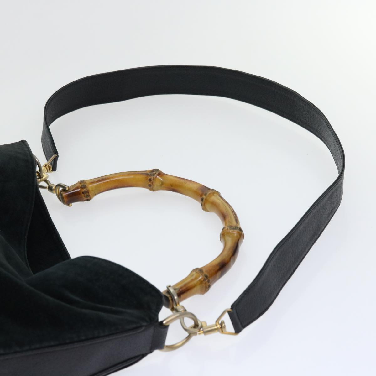 GUCCI Bamboo Shoulder Bag Suede Leather 2way Black 52254